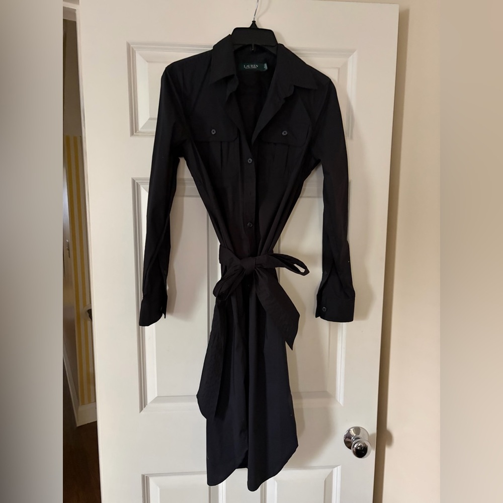 Lauren Ralph Lauren Black Belted Trench Shirt Dress